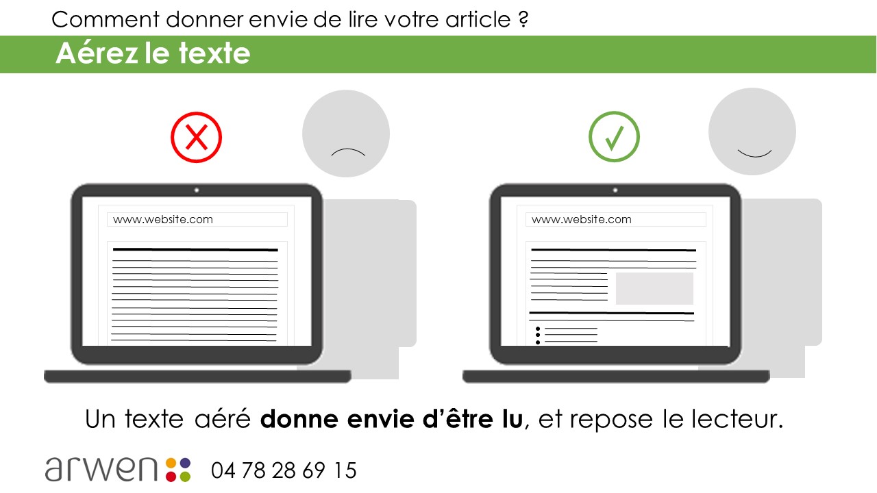 Il faut aérer le texte au maximum pour que l'article soit plus facile à lire